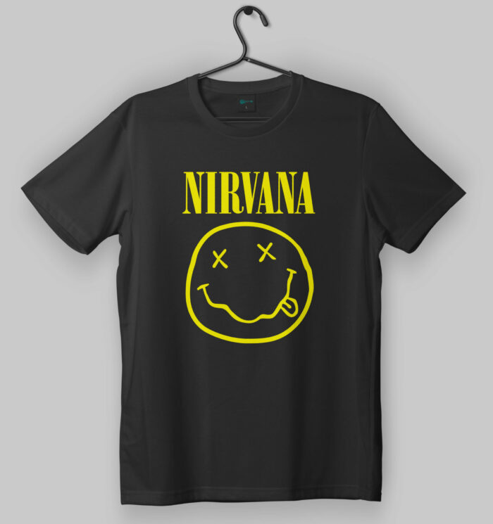 Nirvana Smiley Face Logo Design Black T-Shirt