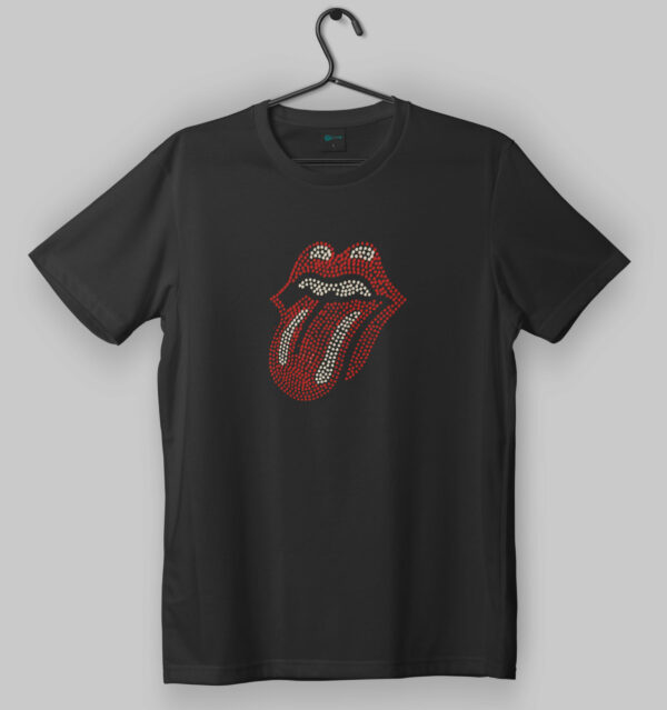 Rolling Stones Classic Logo Studded Design Black T-Shirt