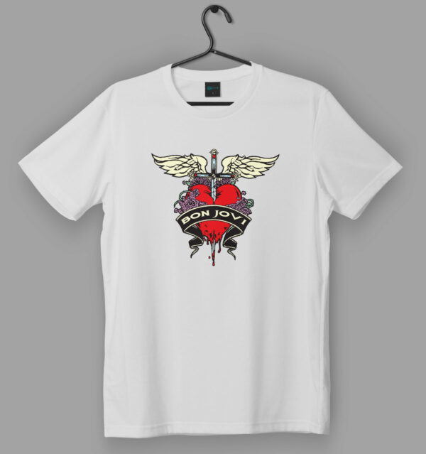 Bon Jovi Heart and Dagger White T-Shirt