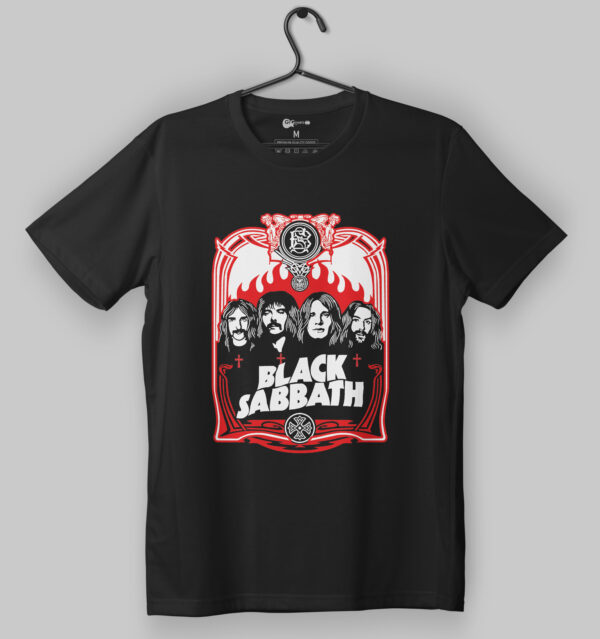 Black Sabbath Band Portrait Red and White Black T-Shirt