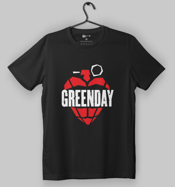 Green Day Heart Grenade Logo Black T-Shirt