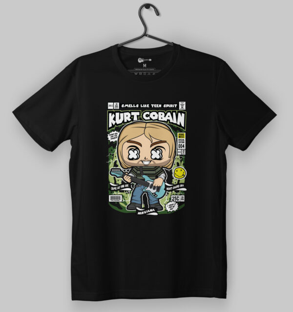 Nirvana - Kurt Cobain Comic Tribute Black T-Shirt