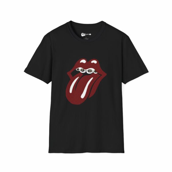 Rolling Stones Tongue with Braces Design Black T-Shirt