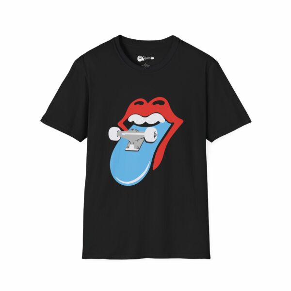 Rolling Stones Skateboard Tongue Design Black T-Shirt